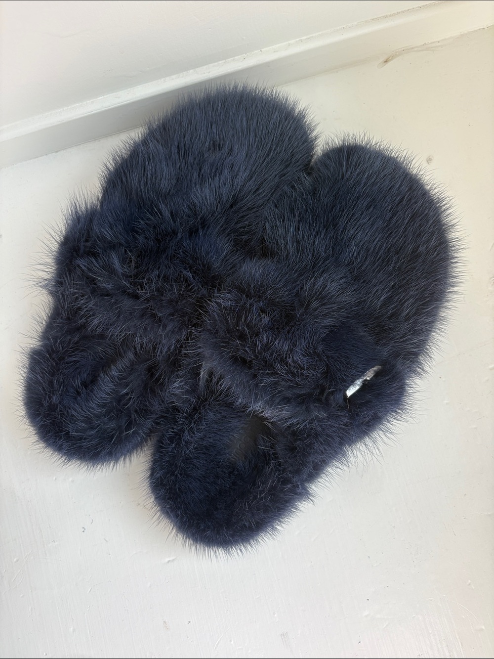 Linda Richards mink fur clogs in Navy